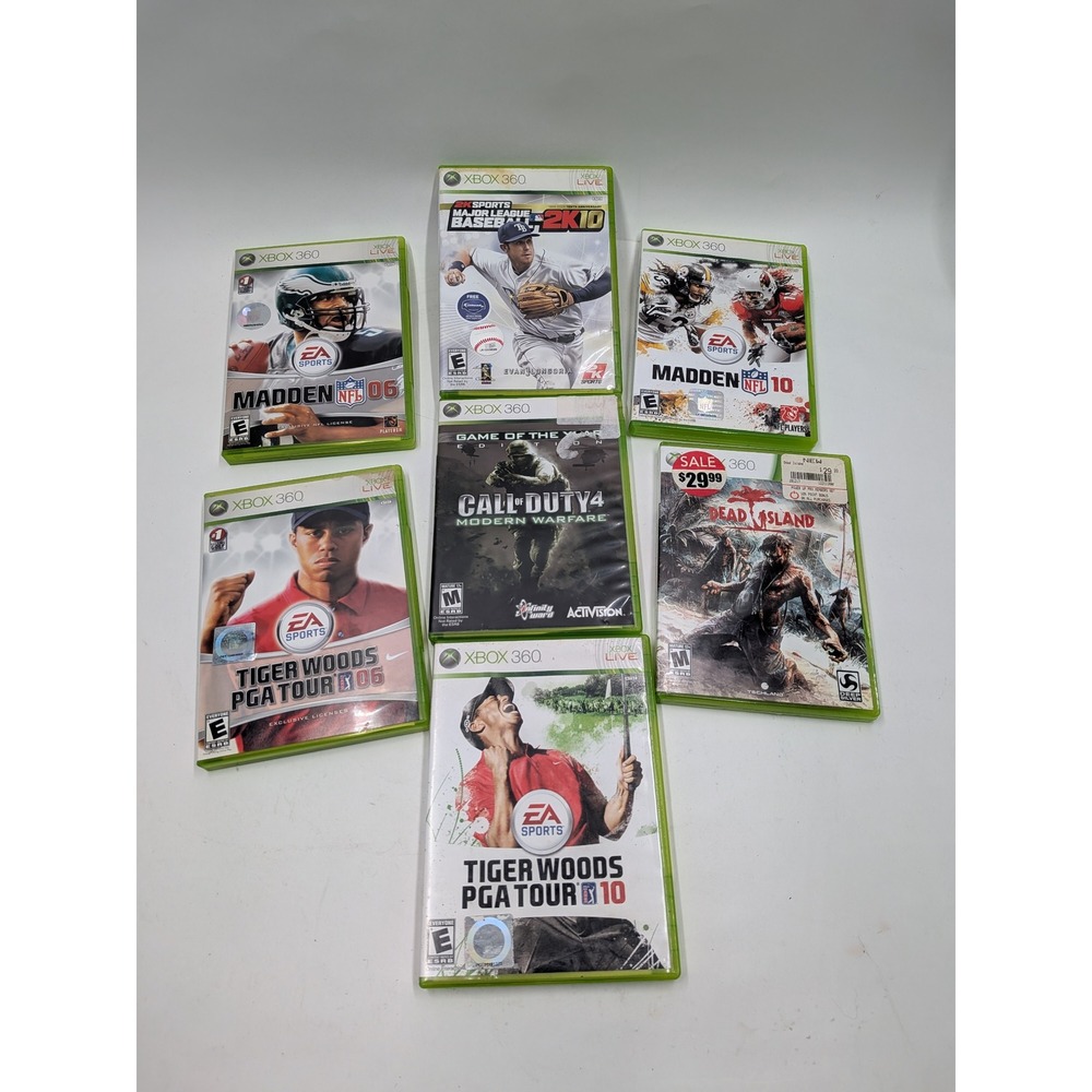 Xbox 360 Game Lot of 7 Madden Tiger Woods PGA Call of Duty 4 Dead Island MLB 2K